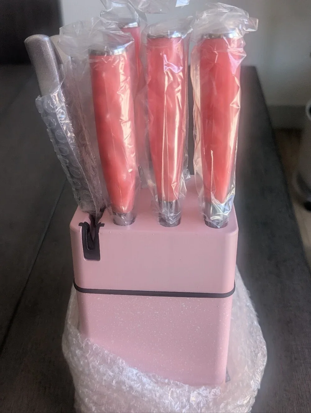 Pink Knife Block Set with Pink Handles
